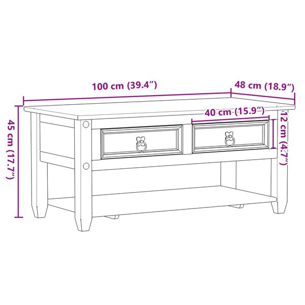 vidaXL Τραπεζάκι Corona Με Συρτάρια 100x48x45 εκ. Μασίφ Ξύλο Πεύκου