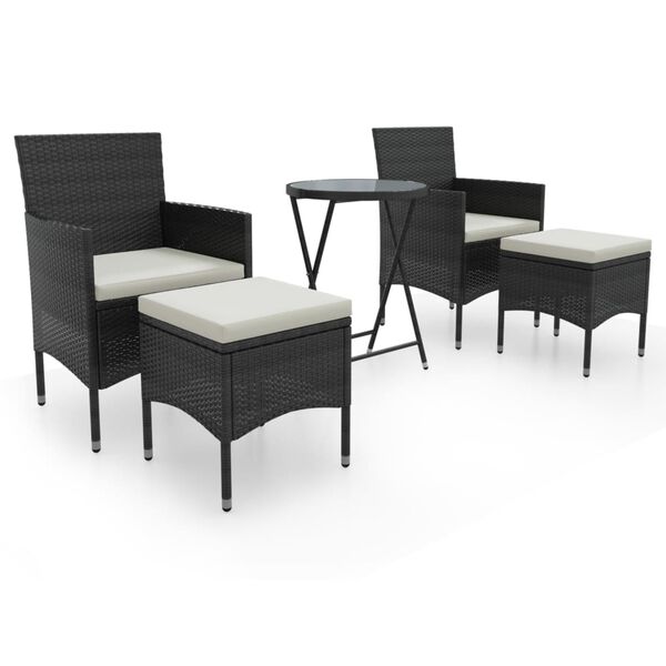 vidaXL Σετ Επίπλων Bistro Κήπου 5 τεμ. Μαύρο Συνθ. Ρατάν/Ψημένο Γυαλί
