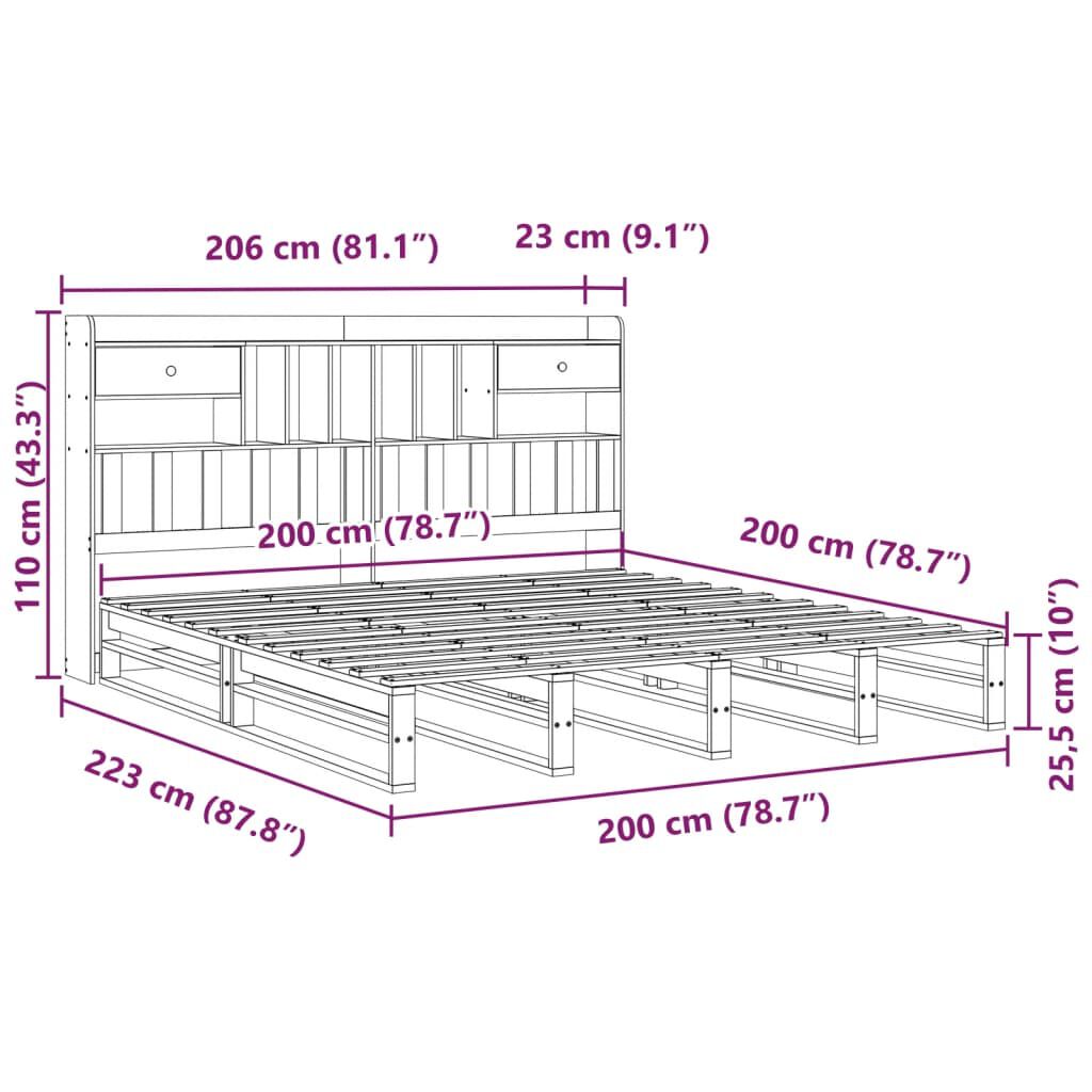 vidaXL Κρεβάτι Βιβλιοθήκη Χωρίς Στρώμα 200x200 εκ Μασίφ Ξύλο Πεύκου