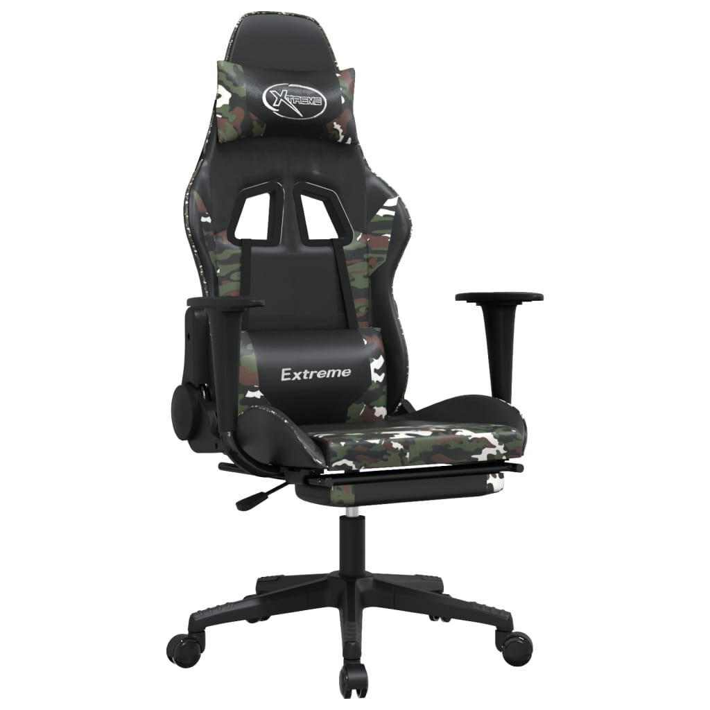 vidaXL Καρέκλα Gaming Μασάζ Υποπόδιο Μαύρος Παραλλαγή Συνθετικό Δέρμα
