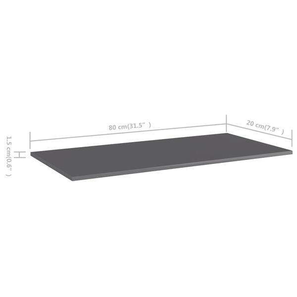 vidaXL Ράφια Βιβλιοθήκης 4 τεμ. Γυαλ. Γκρι 80x20x1,5 εκ. Μοριοσανίδα