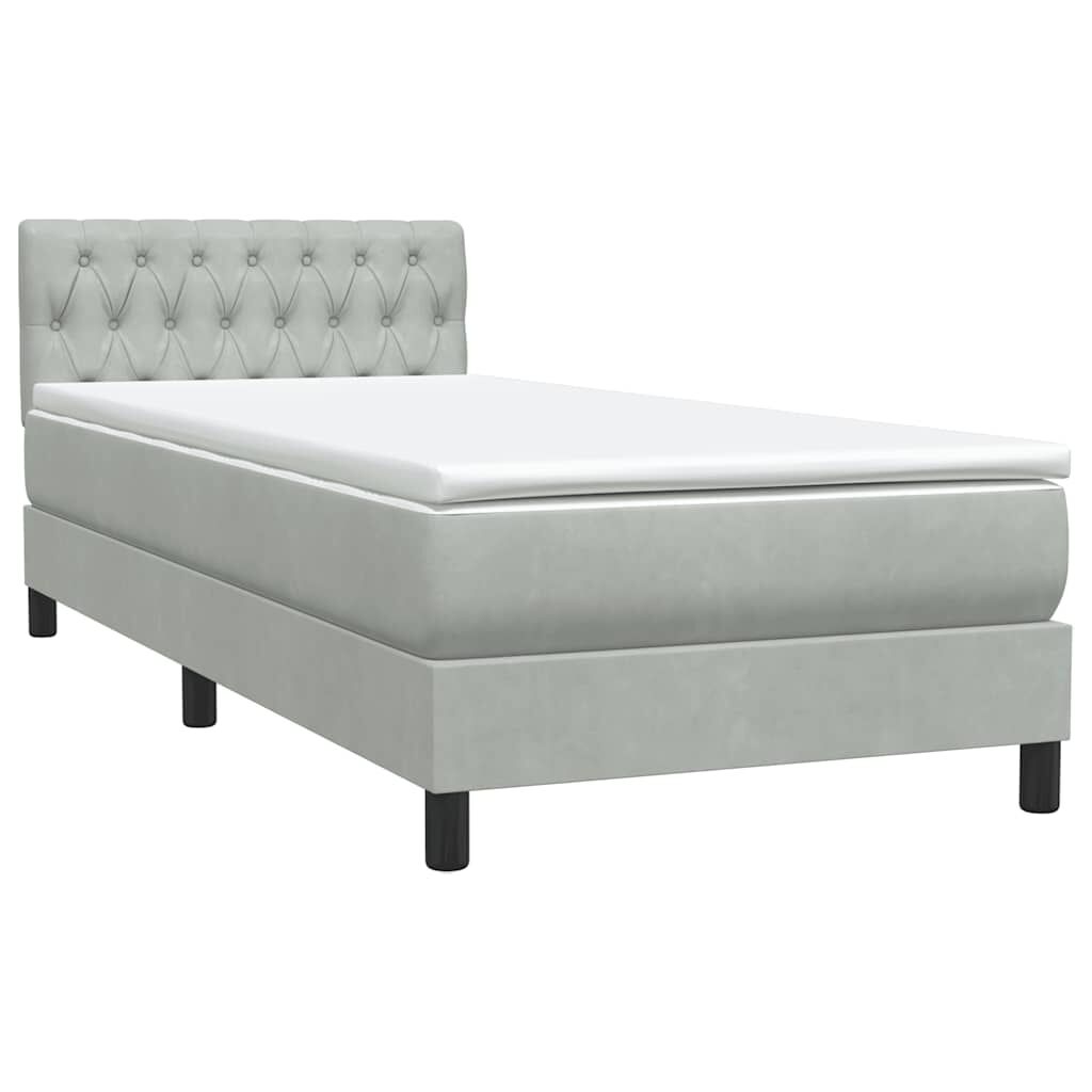 vidaXL Box Spring κρεβάτι με στρώμα ανοιχτό γκρι 90x220 εκ. Βελούδινο