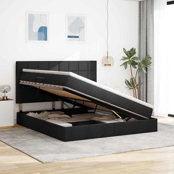 vidaXL Κρεβάτι Αποθήκης με στρώμα Μαύρο 180 x 200 cm Τεχνητό Δέρμα