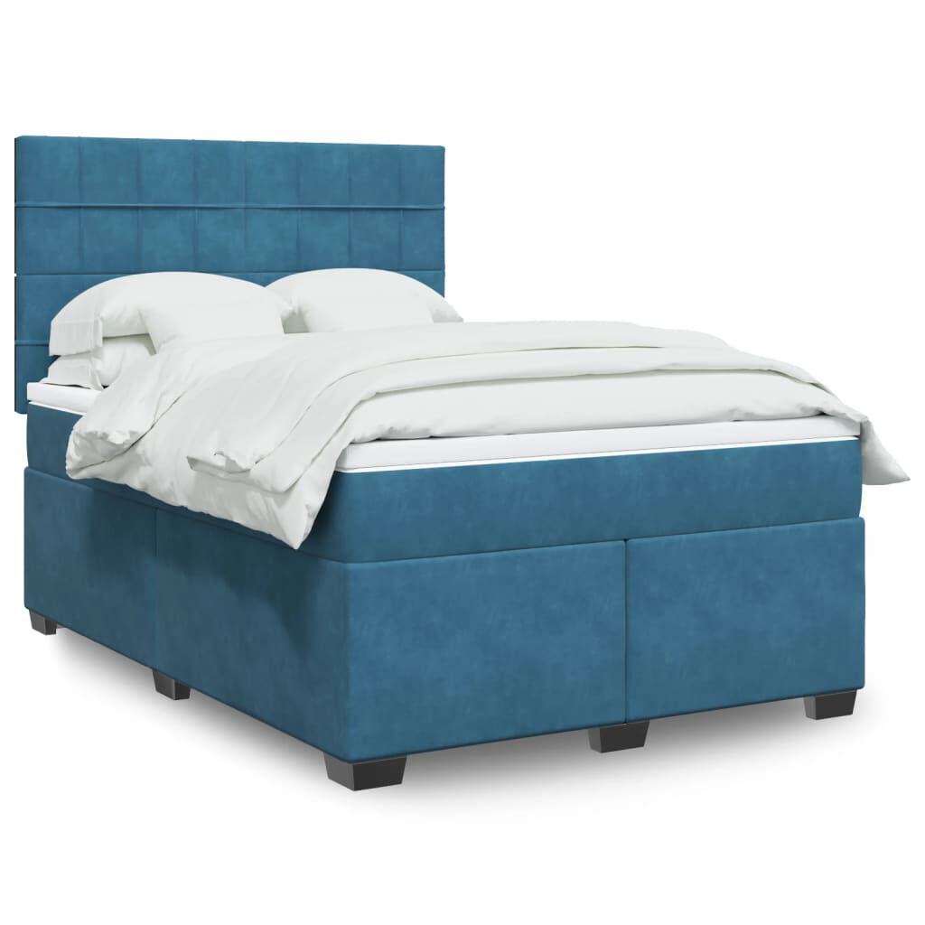 vidaXL Κρεβάτι Boxspring με Στρώμα Μπλε 140x200 εκ. Βελούδινο
