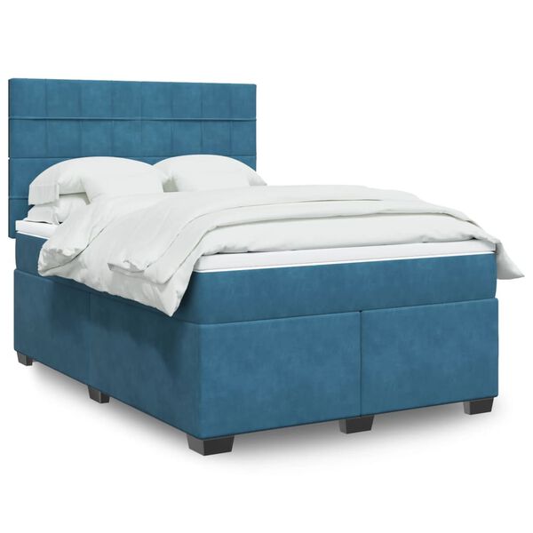 vidaXL Κρεβάτι Boxspring με Στρώμα Μπλε 140x200 εκ. Βελούδινο