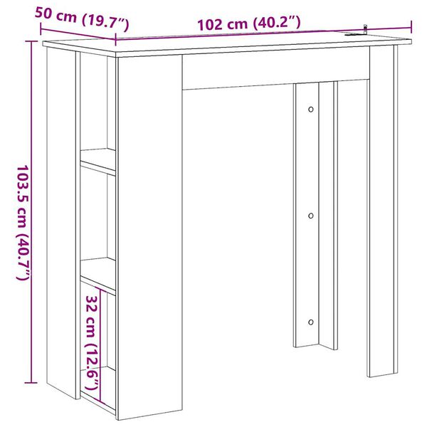 vidaXL Τραπέζι Κονσόλα με Ράφι Καφέ Δρυς 102x50x103,5εκ. Επεξεργ. Ξύλο