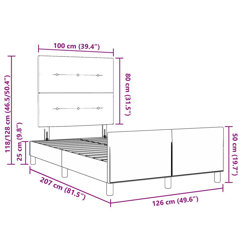 vidaXL Κρεβάτι Σκελετός Σκούρο Γκρι 120x200 εκ. Ύφασμα