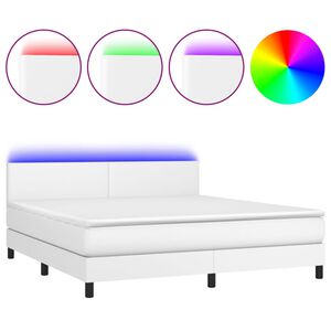 vidaXL Κρεβάτι Boxspring με Στρώμα & LED Λευκό 180x200 εκ. Συνθ. Δέρμα