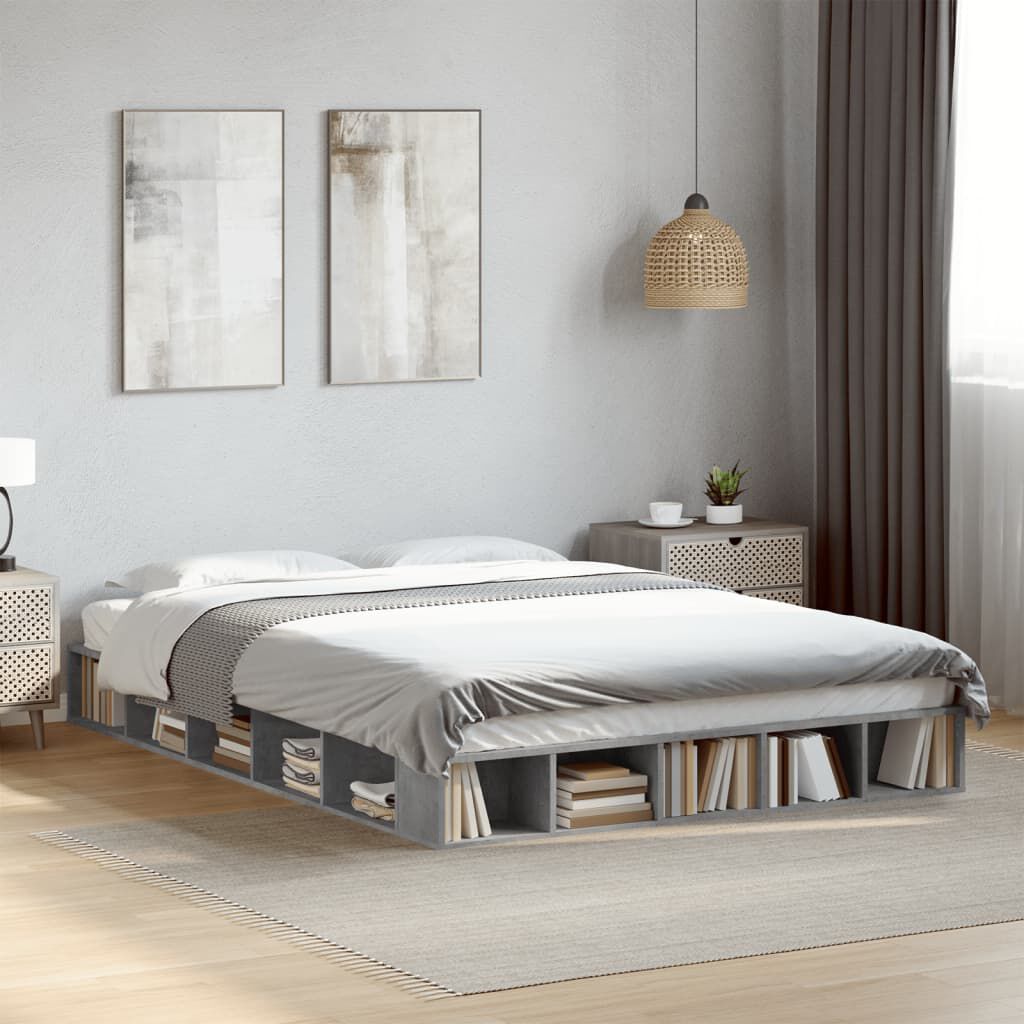 vidaXL Πλαίσιο Κρεβατιού Γκρι Σκυροδέματος 150x200 εκ. Επεξεργ. Ξύλο