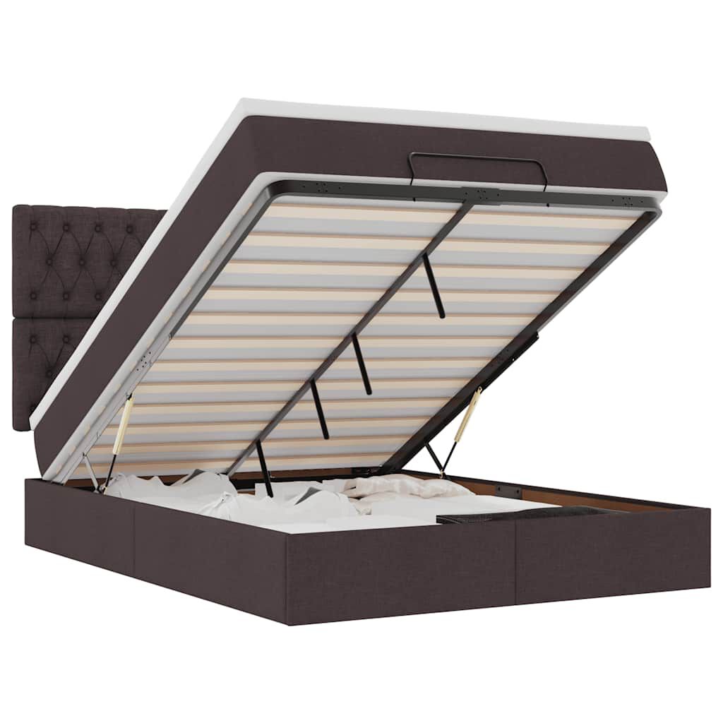 vidaXL Οθωμανικό κρεβάτι με στρώμα & LEDs Σκούρο καφέ 140x200cm ύφασμα