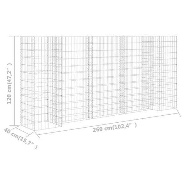 vidaXL Συρματοκιβώτιο Γλάστρα Σχήμα «Η» 260x40x120 εκ. Ατσάλινο Σύρμα