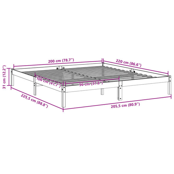 vidaXL Πλαίσιο Κρεβατιού Μακρύ Χωρίς Στρώμα 200x220 εκ Μασίφ Πεύκο