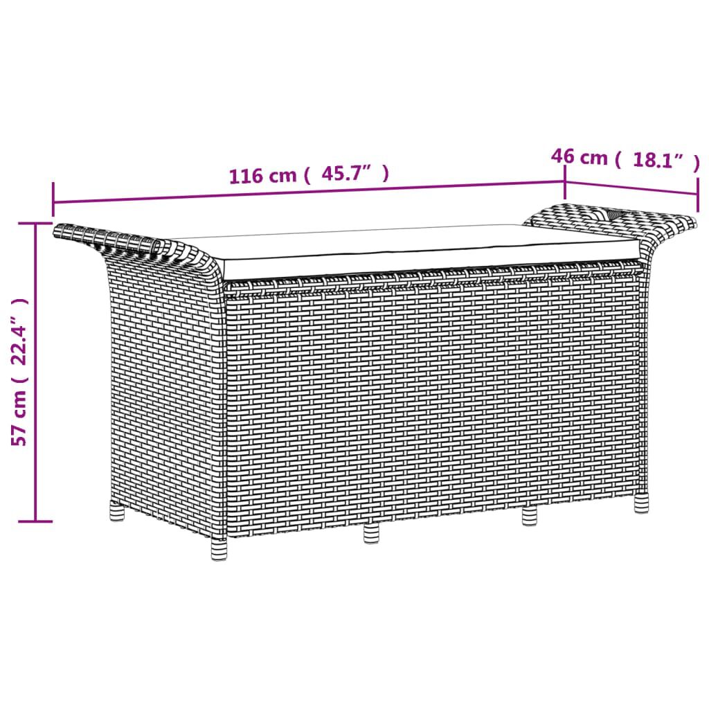 vidaXL Παγκάκι Κήπου με Μαξιλάρι Γκρι 116x46x57 εκ. από Συνθ. Ρατάν