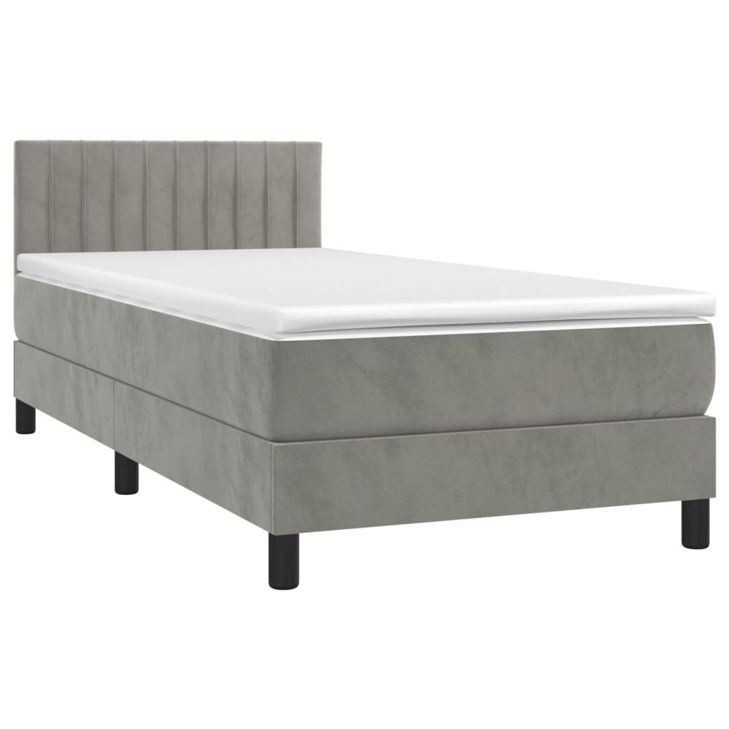 vidaXL Κρεβάτι Boxspring με Στρώμα & LED Αν.Γκρι 90x200 εκ. Βελούδινο