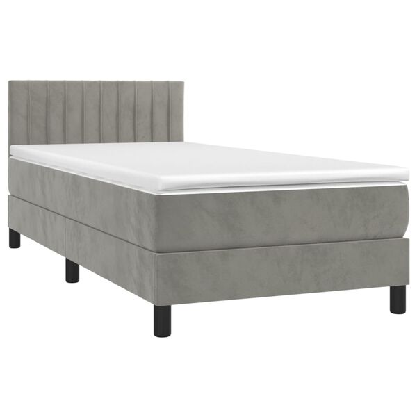 vidaXL Κρεβάτι Boxspring με Στρώμα & LED Αν.Γκρι 90x200 εκ. Βελούδινο