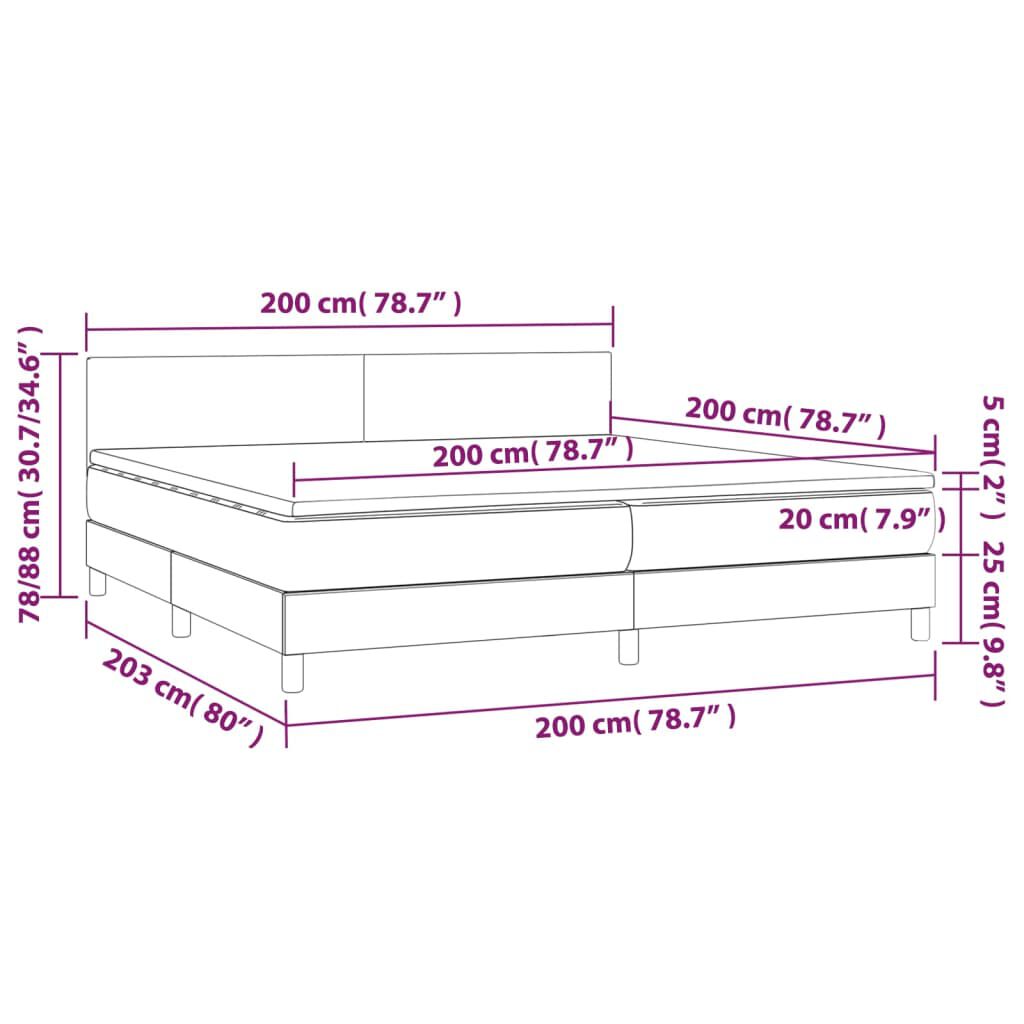 vidaXL Κρεβάτι Boxspring με Στρώμα & LED Αν.Γκρι 200x200 εκ. Βελούδινο