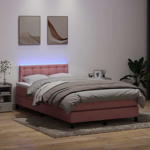 vidaXL &Kappa;&rho;&epsilon;&beta;ά&tau;&iota; Boxspring &mu;&epsilon; &Sigma;&tau;&rho;ώ&mu;&alpha; & LED &rho;&omicron;&zeta; 120x220 cm &Beta;&epsilon;&lambda;&omicron;ύ&delta;&iota;&nu;&omicron;