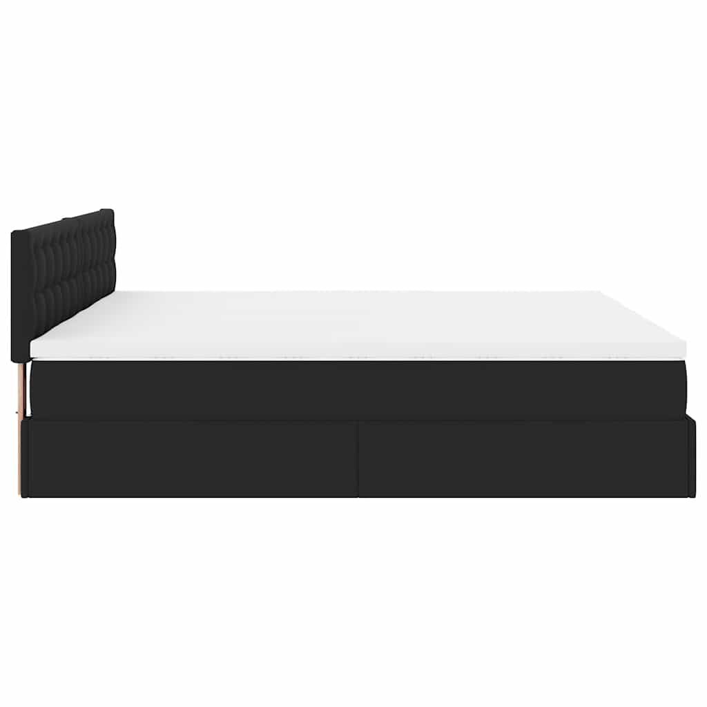 vidaXL Οθωμανικό κρεβάτι με στρώματα & LEDs Μαύρο Faux Leather