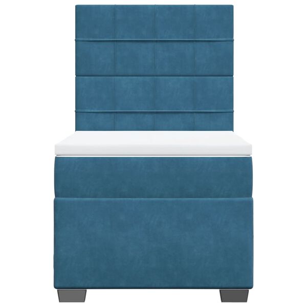 vidaXL Κρεβάτι Boxspring με Στρώμα Μπλε 90x200 εκ. Βελούδινο