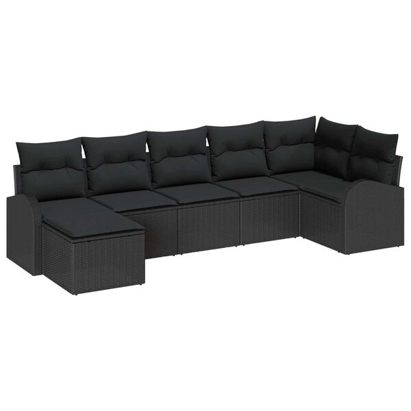 vidaXL Σετ Καναπέ Κήπου με μαξιλάρι 7 pcs Μαύρο Πολυ ράταν