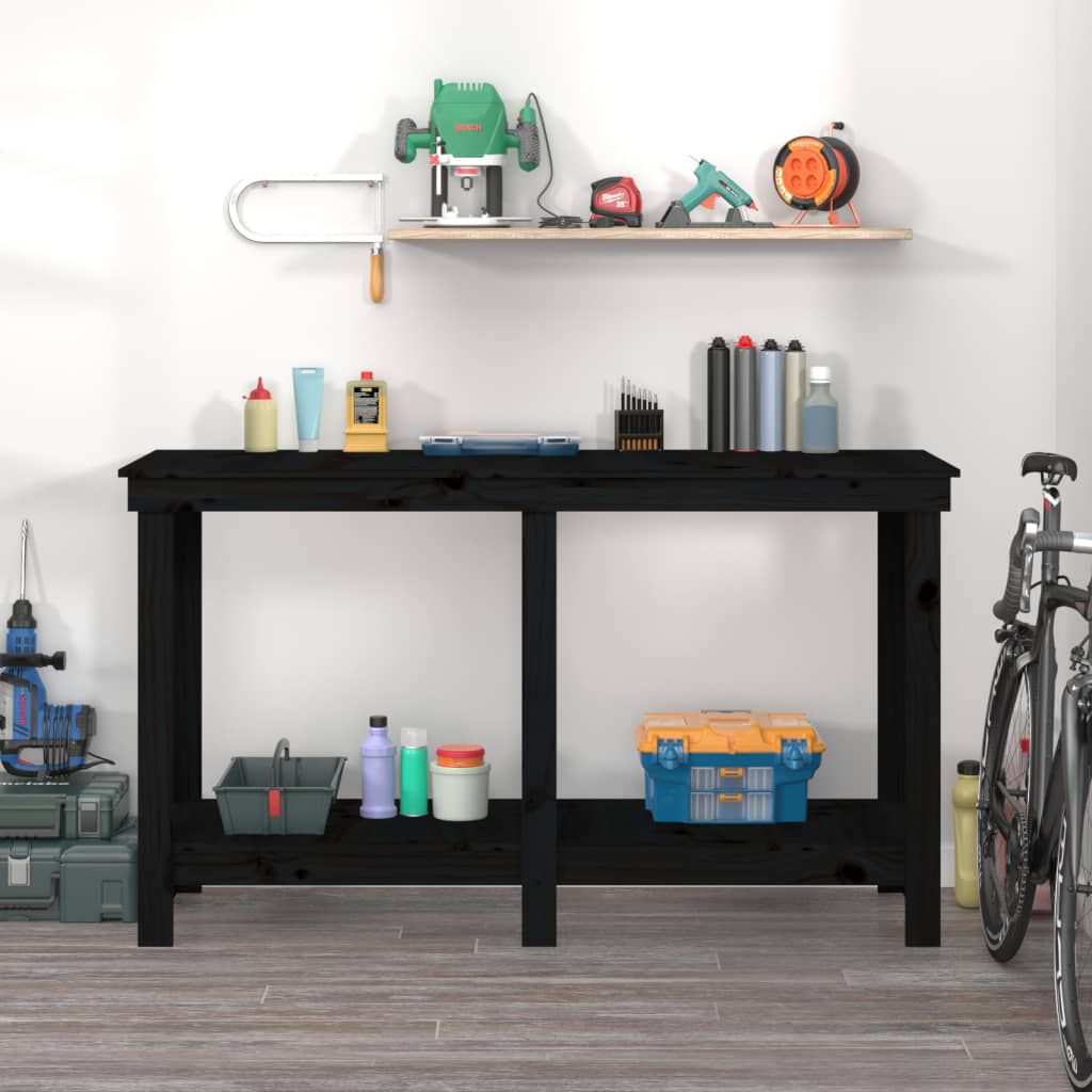 vidaXL Πάγκος Εργασίας Μαύρος 140x50x80 εκ. από Μασίφ Ξύλο Πεύκου