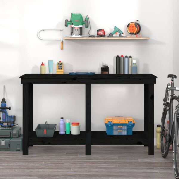 vidaXL Πάγκος Εργασίας Μαύρος 140x50x80 εκ. από Μασίφ Ξύλο Πεύκου