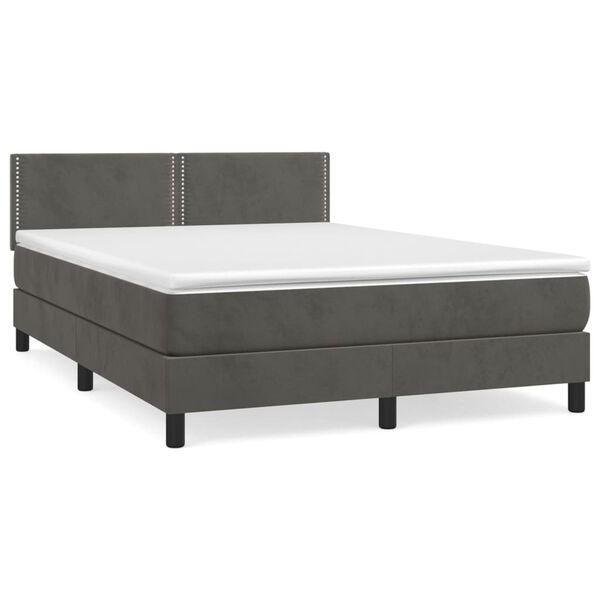 vidaXL Κρεβάτι Boxspring με Στρώμα Σκούρο Γκρι 140x190 εκ. Βελούδινο