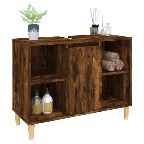 vidaXL Ντουλάπι Νιπτήρα Καπνιστή Δρυς 80x33x60 εκ. Επεξεργ. Ξύλο