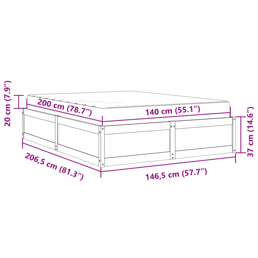 vidaXL Κρεβάτι με Στρώμα 140x200 εκ Μασίφ Ξύλο Πεύκου