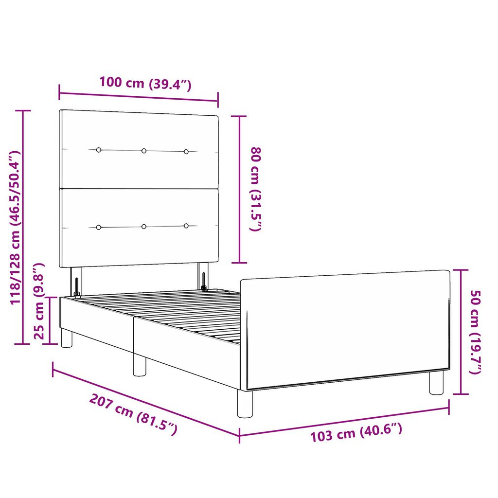vidaXL Κρεβάτι Σκελετός Σκούρο Γκρι 100x200 εκ. Υφάσματος