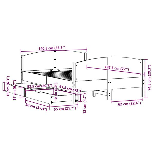 vidaXL Σκελετός Κρεβ. Χωρίς Στρώμα Λευκό 135x190 εκ Μασίφ Πεύκο