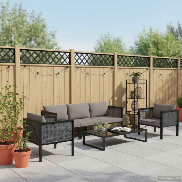 vidaXL Σαλόνι Κήπου 6 Τεμαχίων Ανθρακί Συνθετικό Ρατάν με Μαξιλάρια