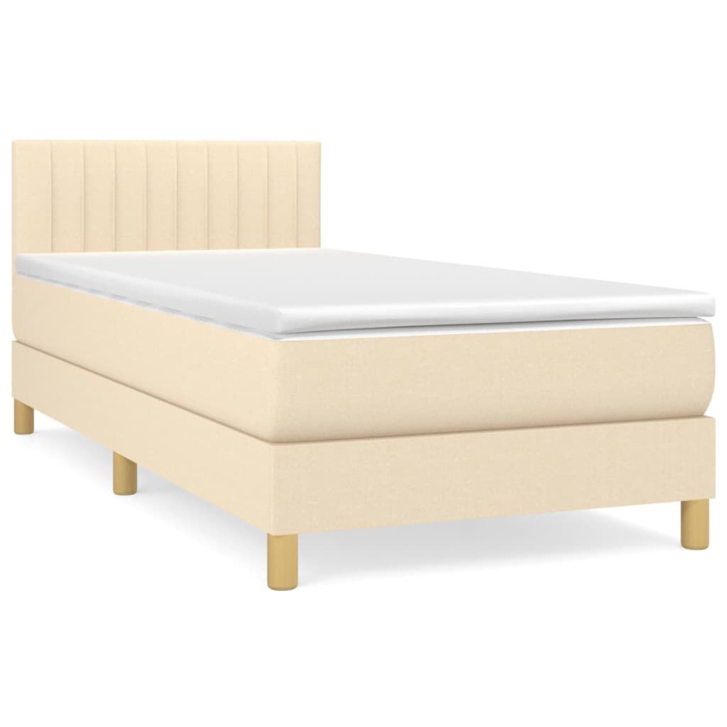 vidaXL Κρεβάτι Boxspring με Στρώμα Κρεμ 90x200 εκ.Υφασμάτινο