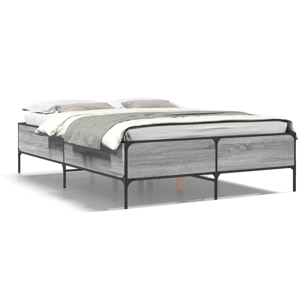 vidaXL Πλαίσιο Κρεβατιού Γκρι Sonoma 150x200 εκ. Επεξ. Ξύλο & Μέταλλο