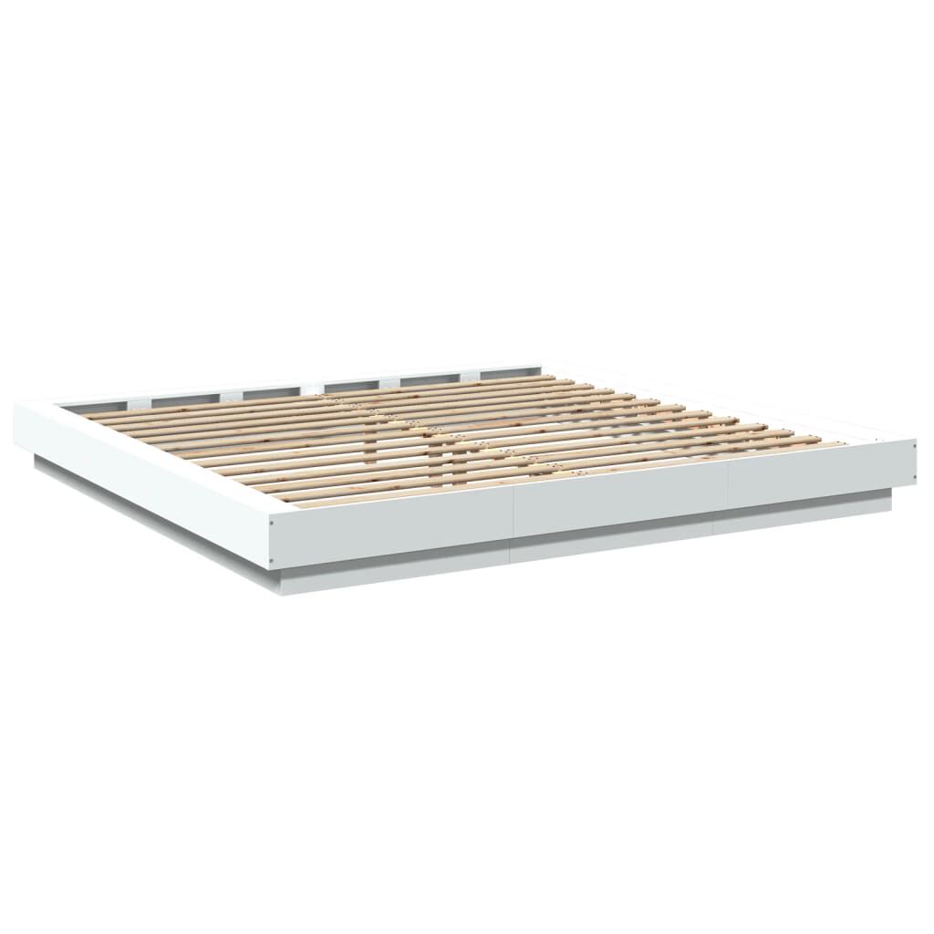 vidaXL Πλαίσιο Κρεβατιού με Φώτα LED Λευκό 200x200 εκ. Επεξ. Ξύλο
