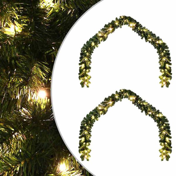 vidaXL Χριστουγεννιάτικη στεφάνη με 600 LED 2 pcs Πράσινο PVC