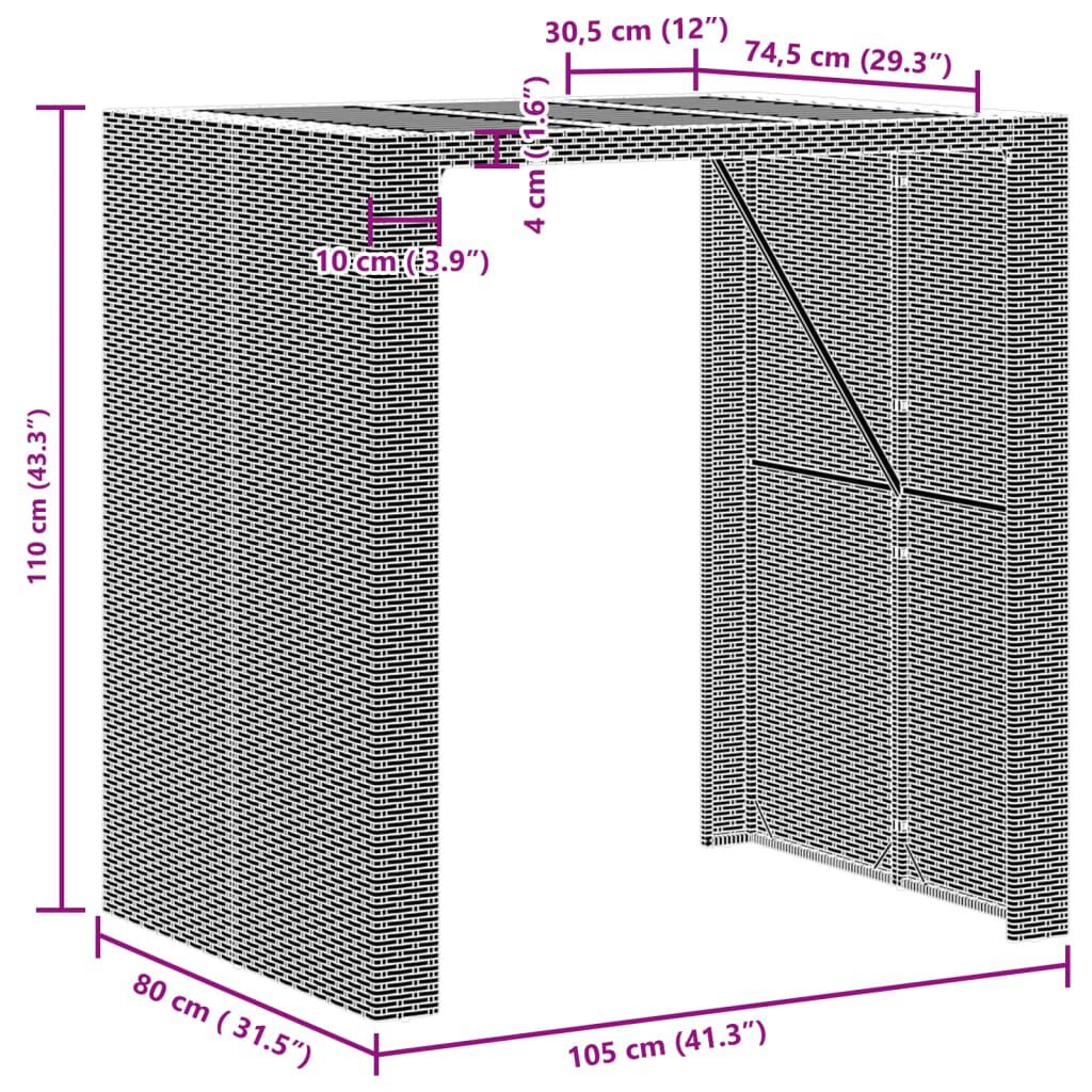 vidaXL Τραπέζι Μπαρ Κήπου Επιφ. Ακακίας Γκρι 105x80x110εκ. Συνθ. Ρατάν