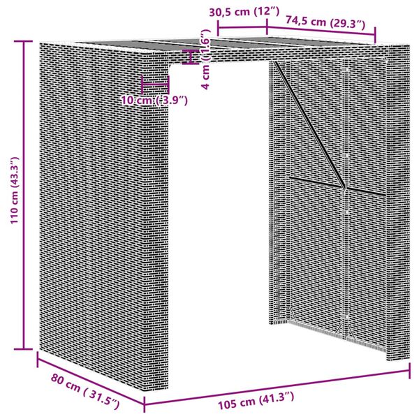 vidaXL Τραπέζι Μπαρ Κήπου Επιφ. Ακακίας Γκρι 105x80x110εκ. Συνθ. Ρατάν