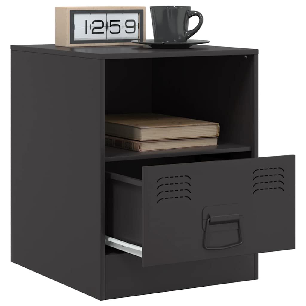 vidaXL Κομοδίνα 2 τεμ. Μαύρα 34,5 x 39 x 44 εκ. από Χάλυβα