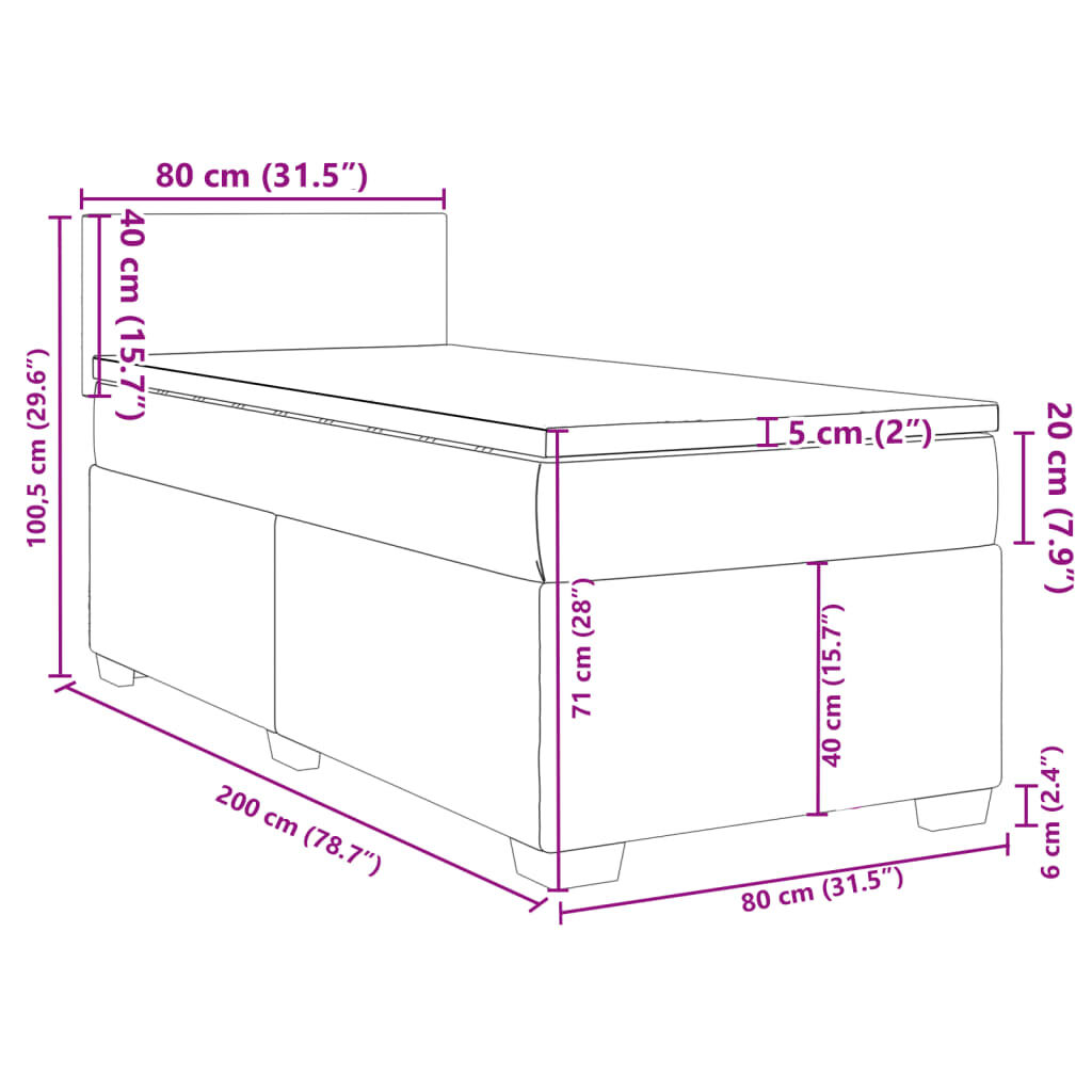 vidaXL Κρεβάτι Boxspring με Στρώμα Μαύρο 80 x 200 εκ. Βελούδινο