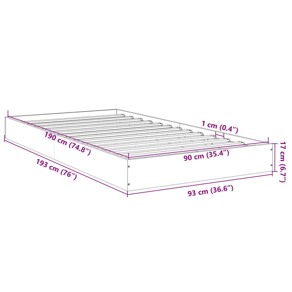 vidaXL Πλαίσιο Κρεβατιού Γκρι Sonoma 90 x 190 εκ. Επεξεργασμένο Ξύλο