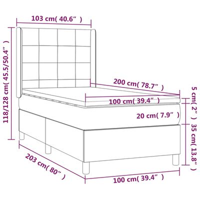 vidaXL Κρεβάτι Boxspring με Στρώμα Μαύρο 100 x 200 εκ. Υφασμάτινο