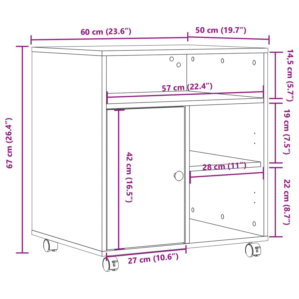 vidaXL Βάση Εκτυπωτή με Ρόδες Καπνιστή Δρυς 60x50x67 εκ.
