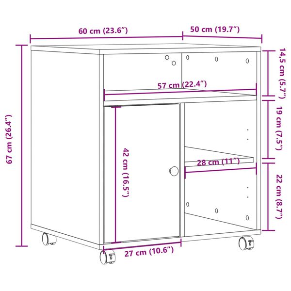 vidaXL Βάση Εκτυπωτή με Ρόδες Καπνιστή Δρυς 60x50x67 εκ.