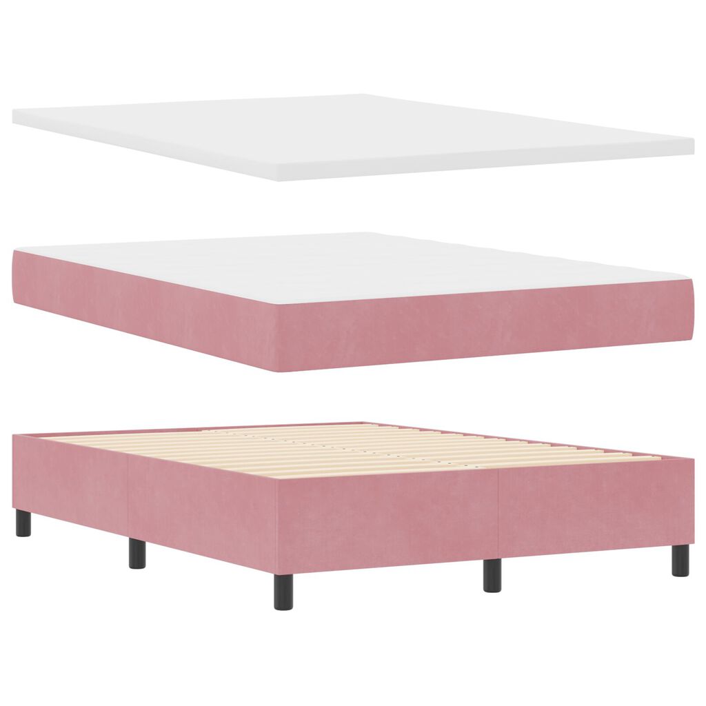 κρεβάτι Box Spring με στρώμα vidaXL Ροζ 140x200 εκ. Βελούδο