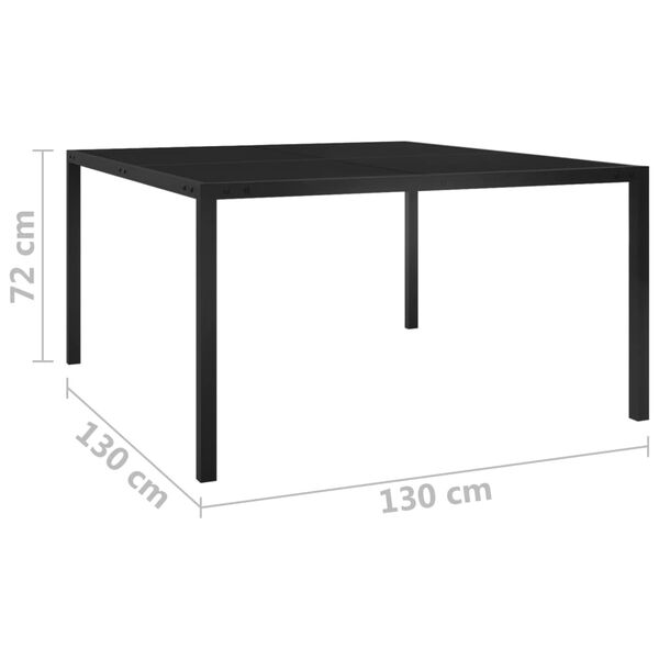 vidaXL Τραπέζι Κήπου Μαύρο 130 x 130 x 72 εκ. από Ατσάλι και Γυαλί