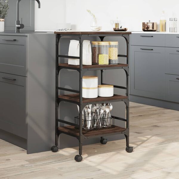 vidaXL Τρόλεϊ Κουζίνας Καφέ Δρυς 45x35x89,5 εκ. Επεξεργασμένο Ξύλο
