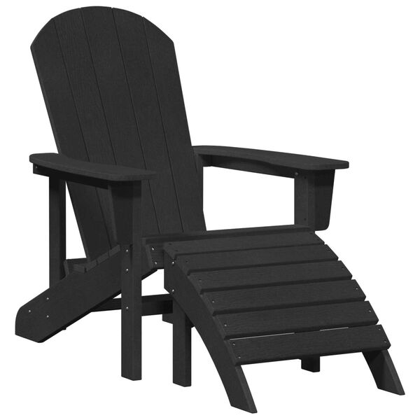 vidaXL Καρέκλα Adirondack με Υποπόδιο Μαύρη HDPE