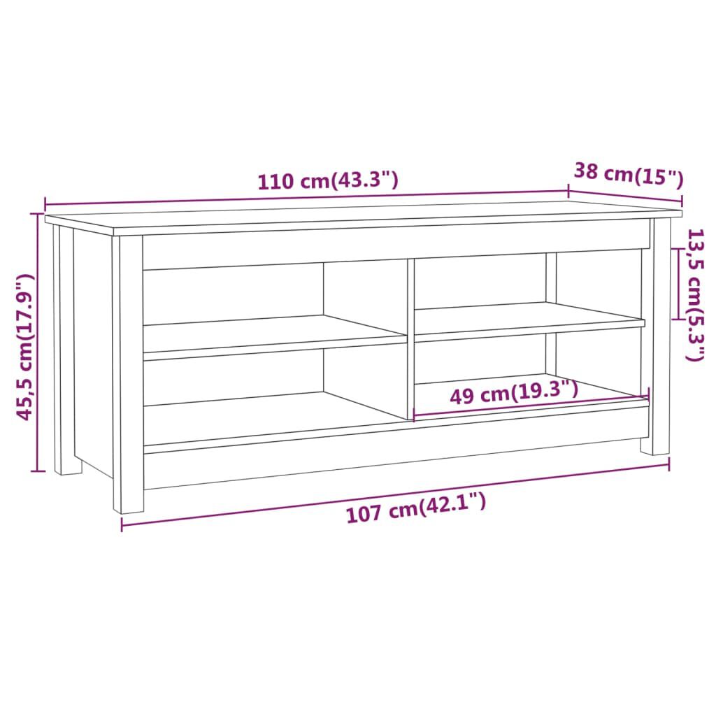 vidaXL Παπουτσοθήκη Μαύρο 110 x 38 x 45,5 εκ. από Μασίφ Ξύλο Πεύκου