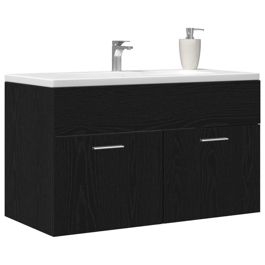 vidaXL Νιπτήρας με Ντουλάπι Μαύρη Δρυς 90x38,5x46 εκ. Επεξεργασμένο Ξύλο